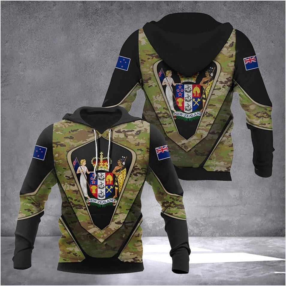 Zealand Coat Of Arms Camouflage Army Hoodie Nz Coat Of Arms Symbols Camo Hoodie