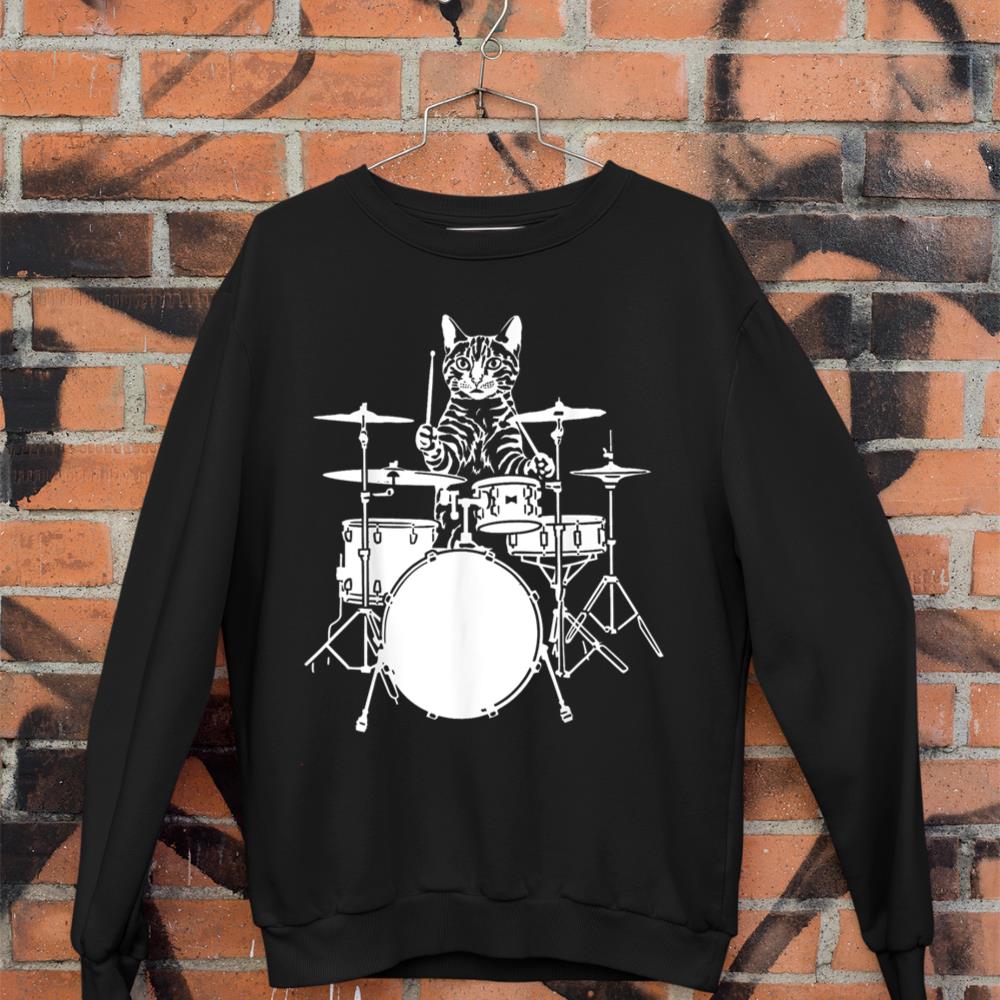 Cat Playing Drum Kitten Rock Funny Gifts For Men Women Kid Sweatshirt