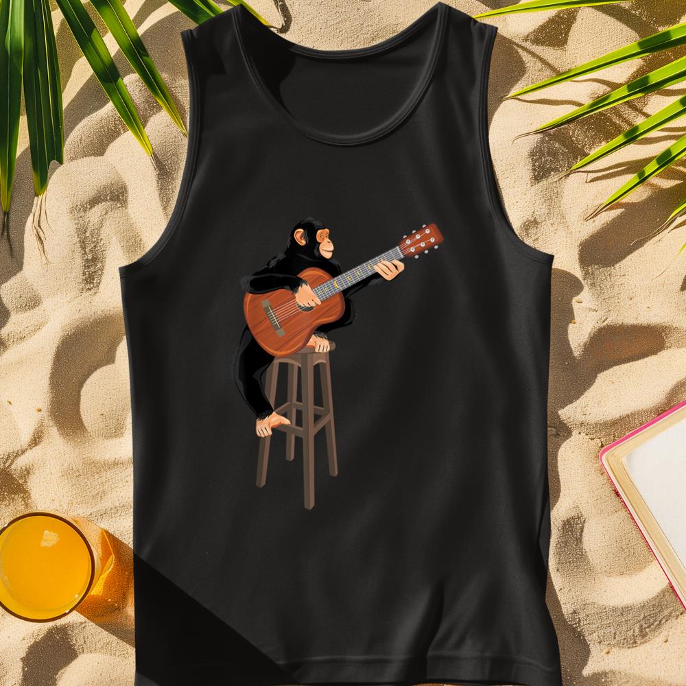 Chimpanzee playing acoustic guitar. Funny monkey Tank Top
