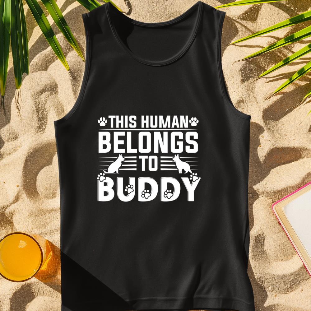 Dog Name Buddy Personalised Gift This Human Belongs To a Dog Long Sleeve Tank Top