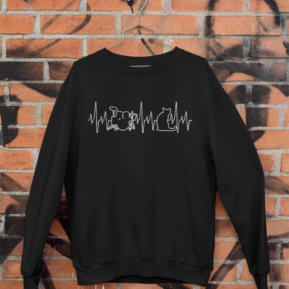 Funny Heartbeat Drum and Cat Drummer Drumming Drum sticks Sweatshirt