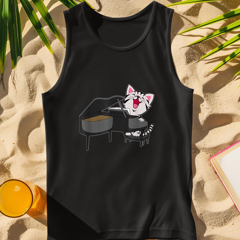 Funny Meowzart Cat Pun Classical Music Piano Keyboard Tank Top