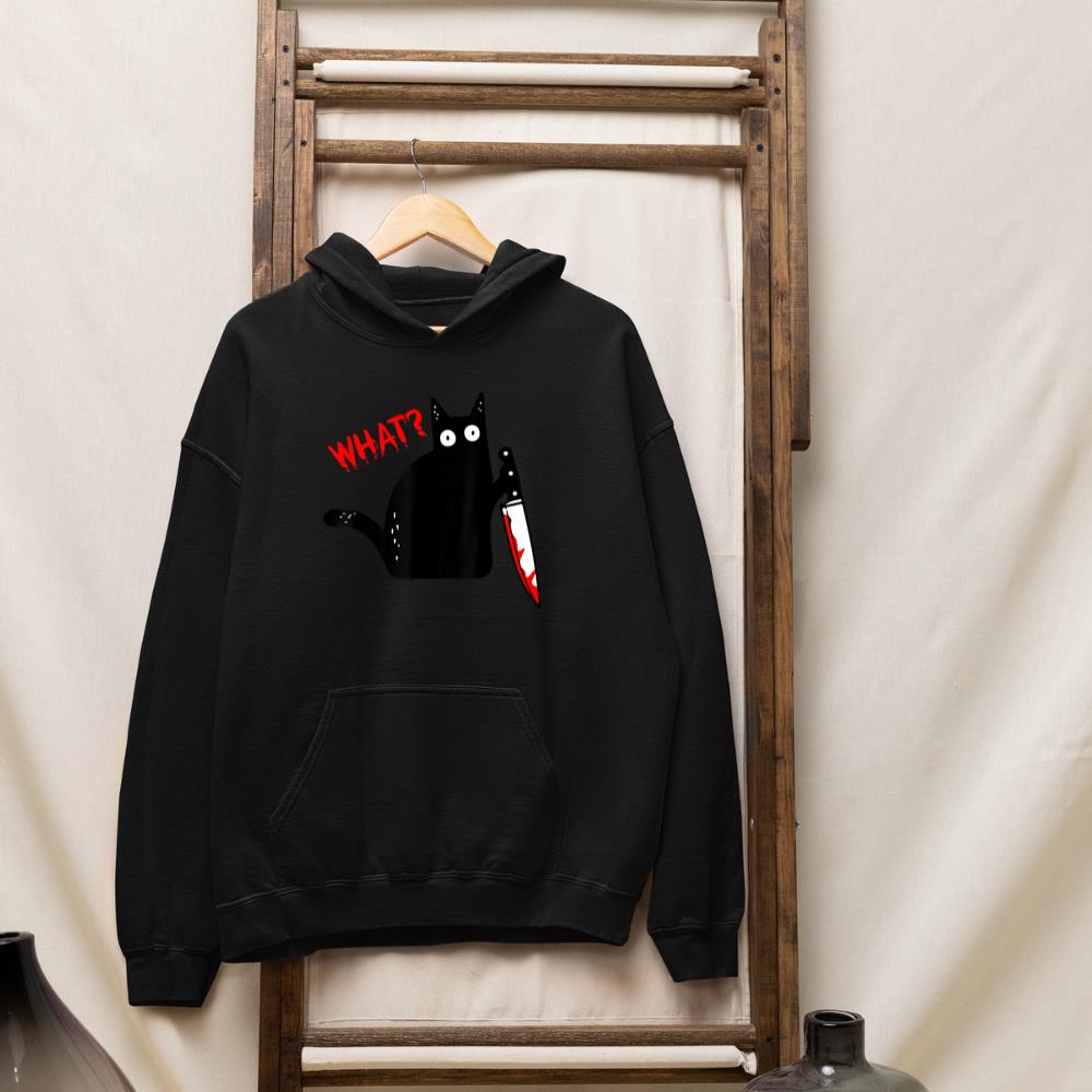 Funny Murderous Black Cat With Knife - Black Cat WHAT Hoodie