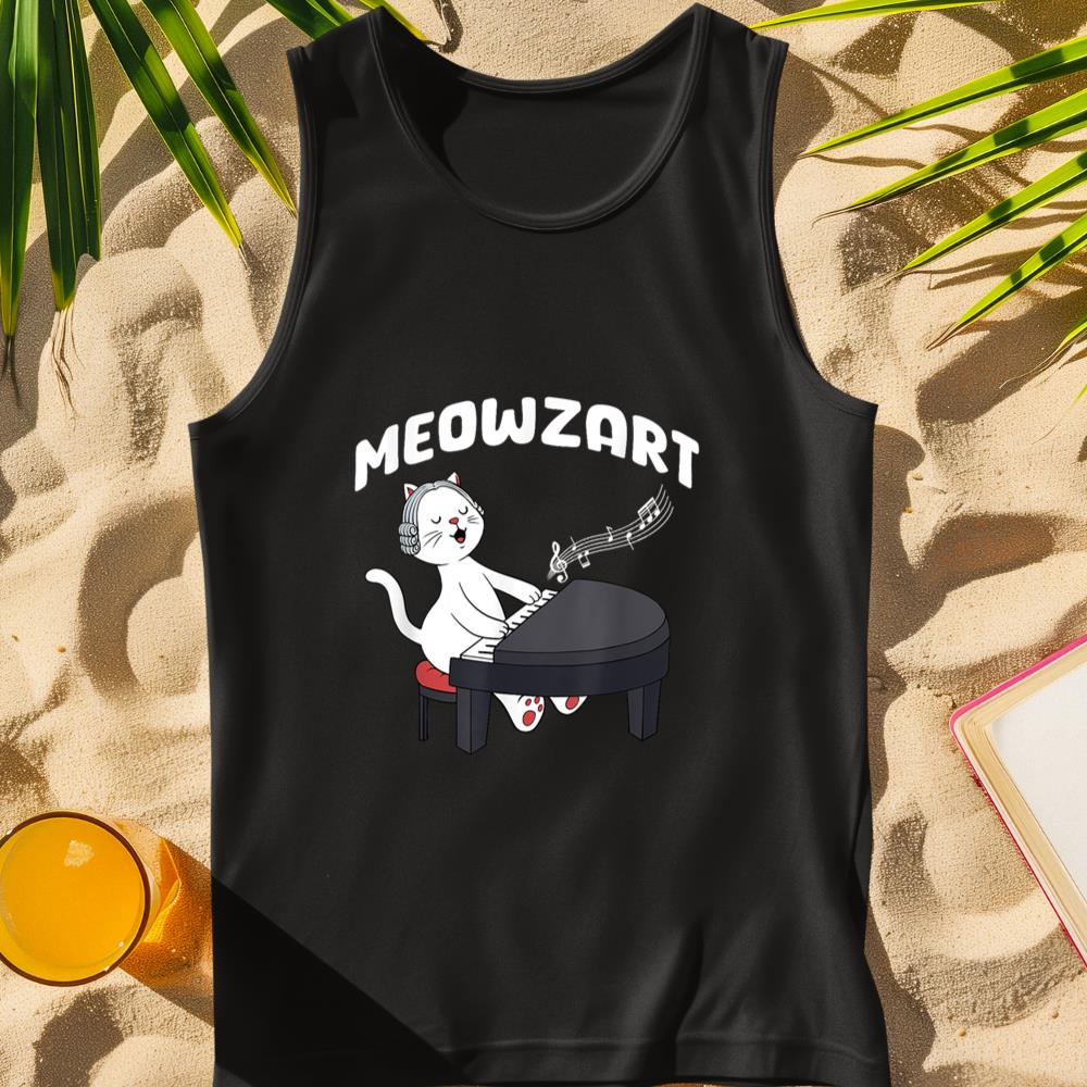 Meowzart Cat Lover Funny Playing Piano Musician Pianist Tank Top