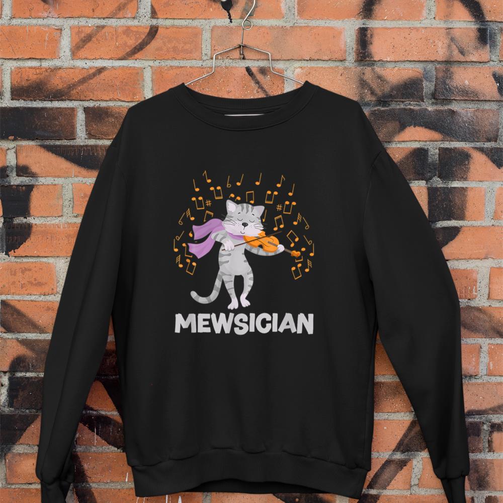 Mewsician Cat Kitten Playing Violin For Cat Lover Violinist Sweatshirt