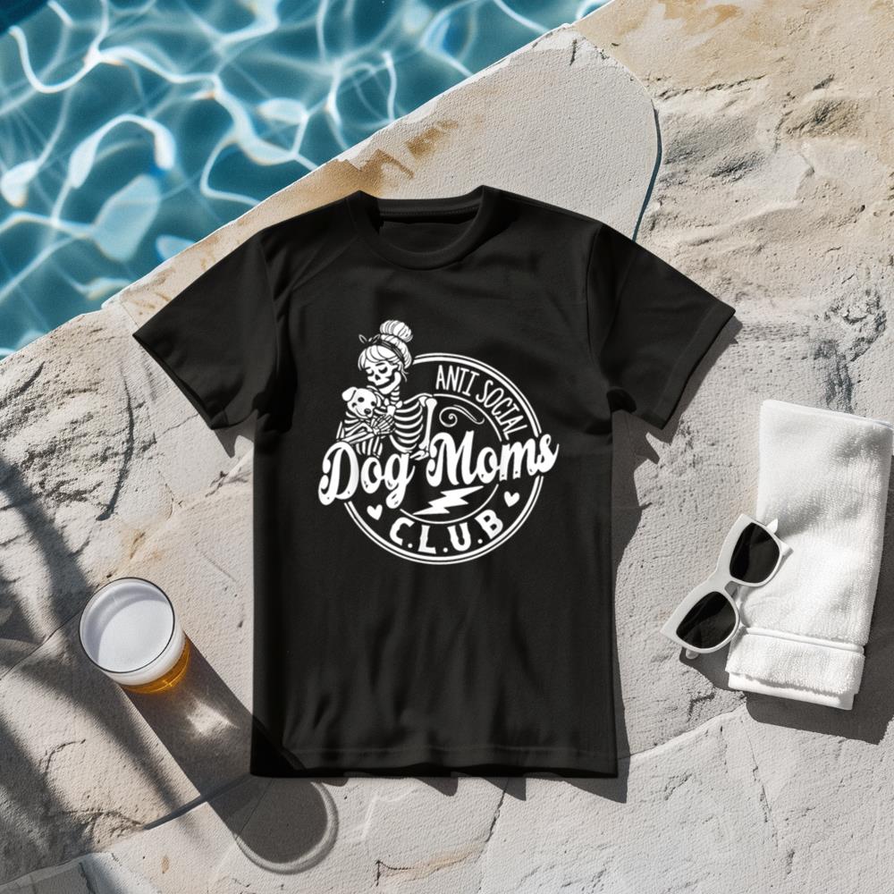 Dog Lady Skeleton Anti Social Dog Moms Club T-Shirt