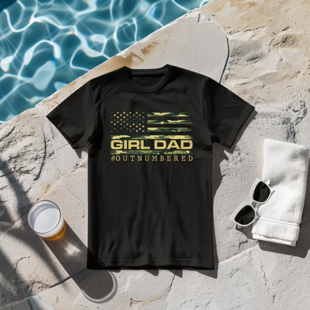 Girl Camo Dad American USA Flag Dad Of Girls 4th Of July T-Shirt