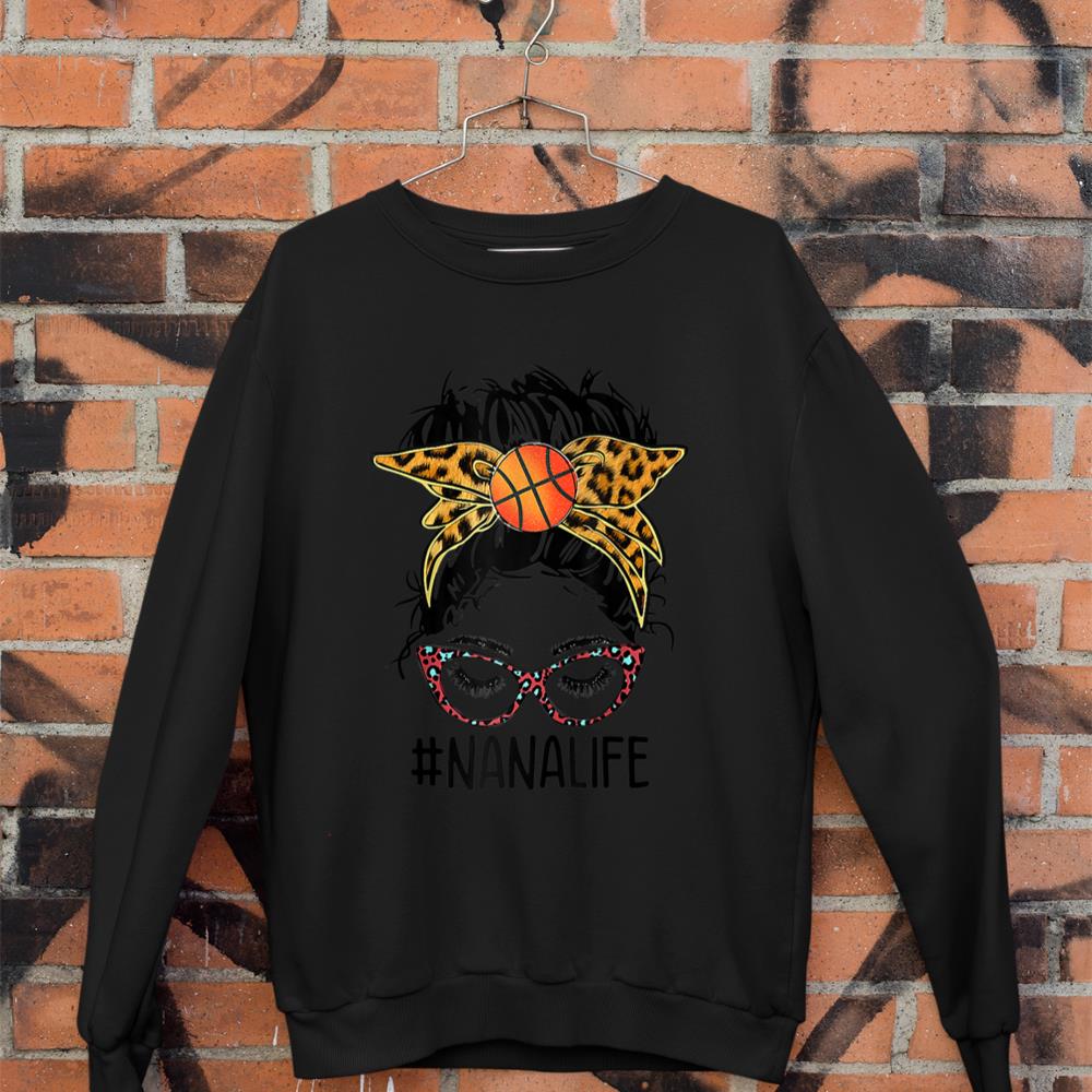 Leopard Messy Bun Basketball Nana Life Game Day Mother's Day Sweatshirt