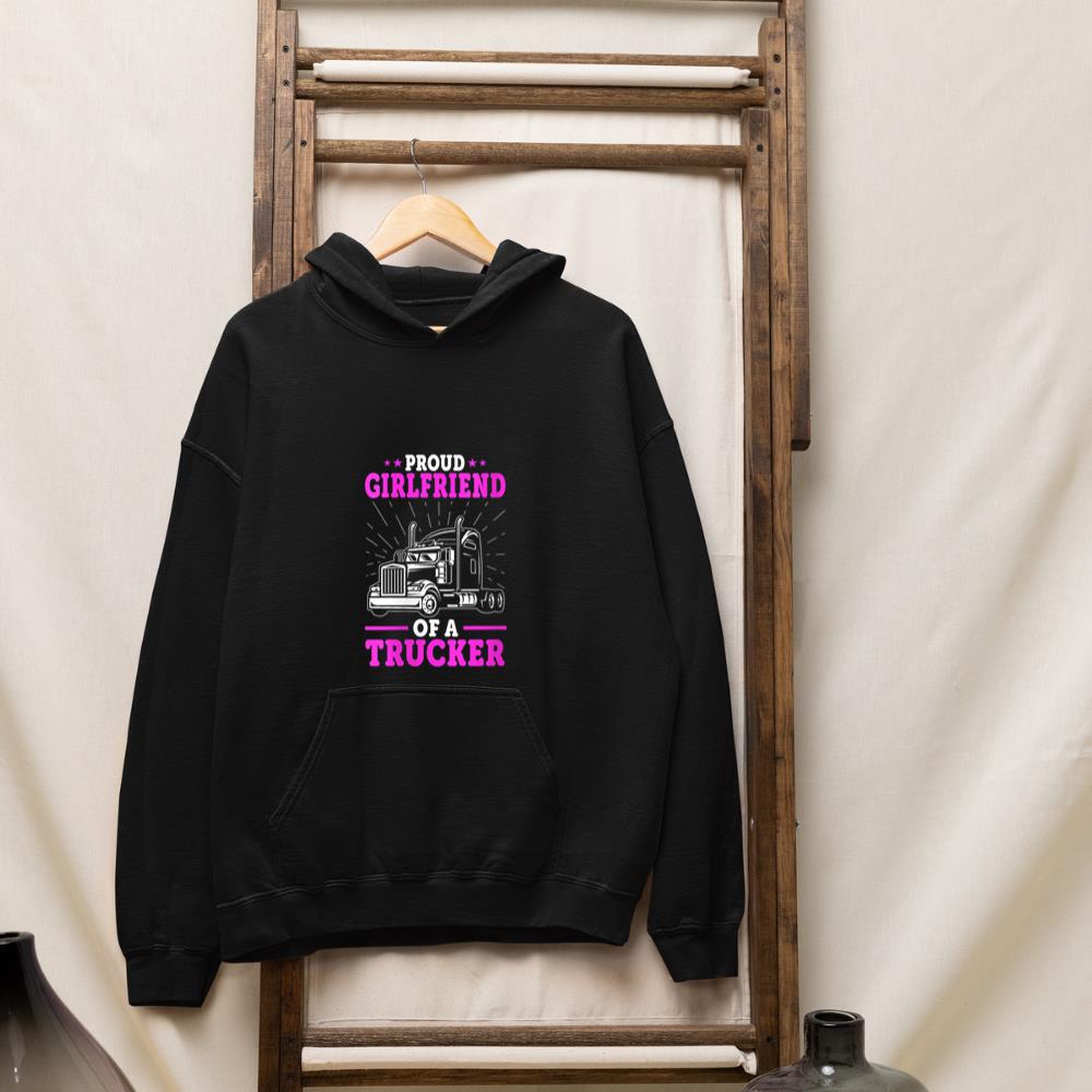 Womens Truck Driver's Girlfriend - Proud Girlfriend Of A Trucker V-Neck Hoodie