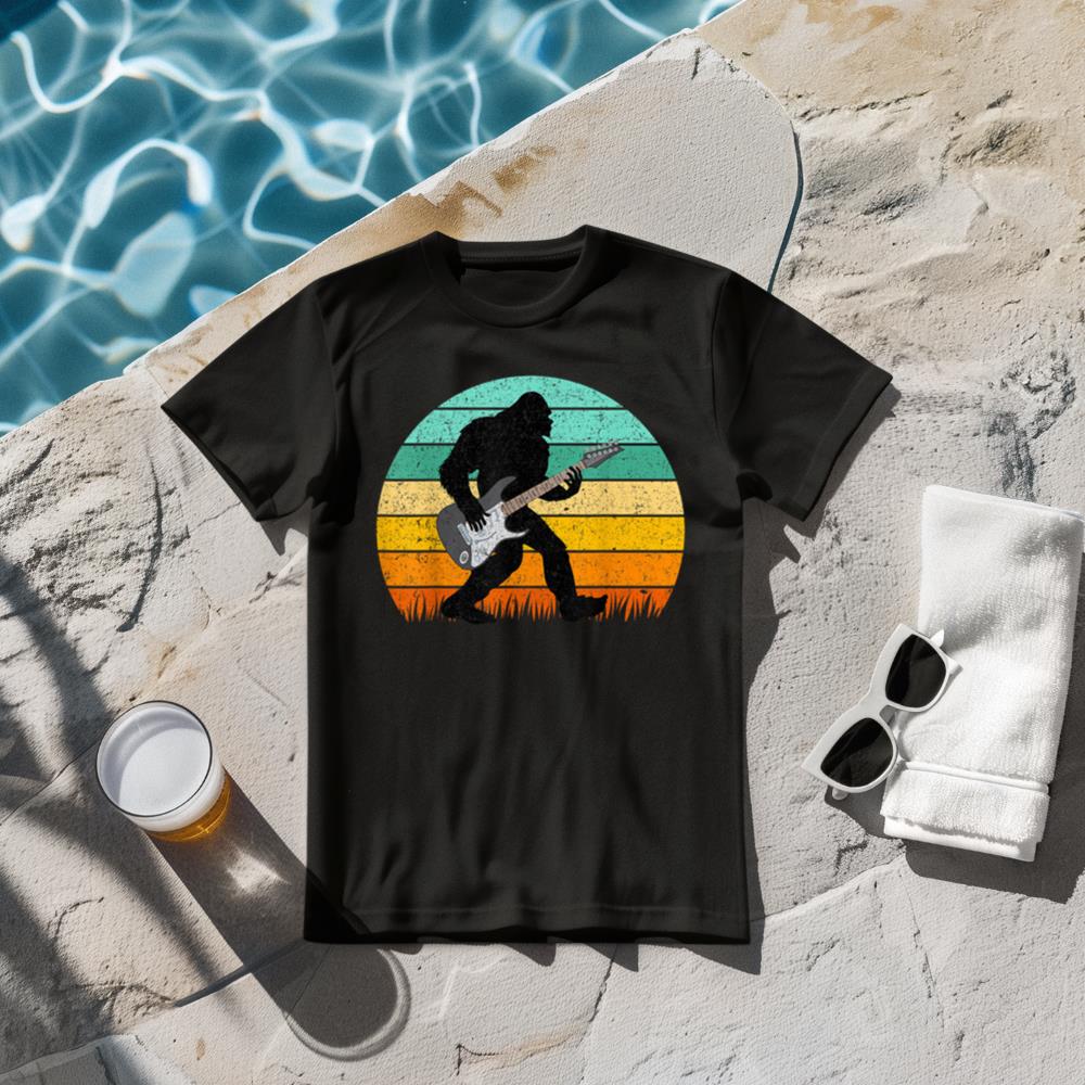 Bigfoot Playing Guitar Retro Vintage Sasquatch Guitarist T-Shirt