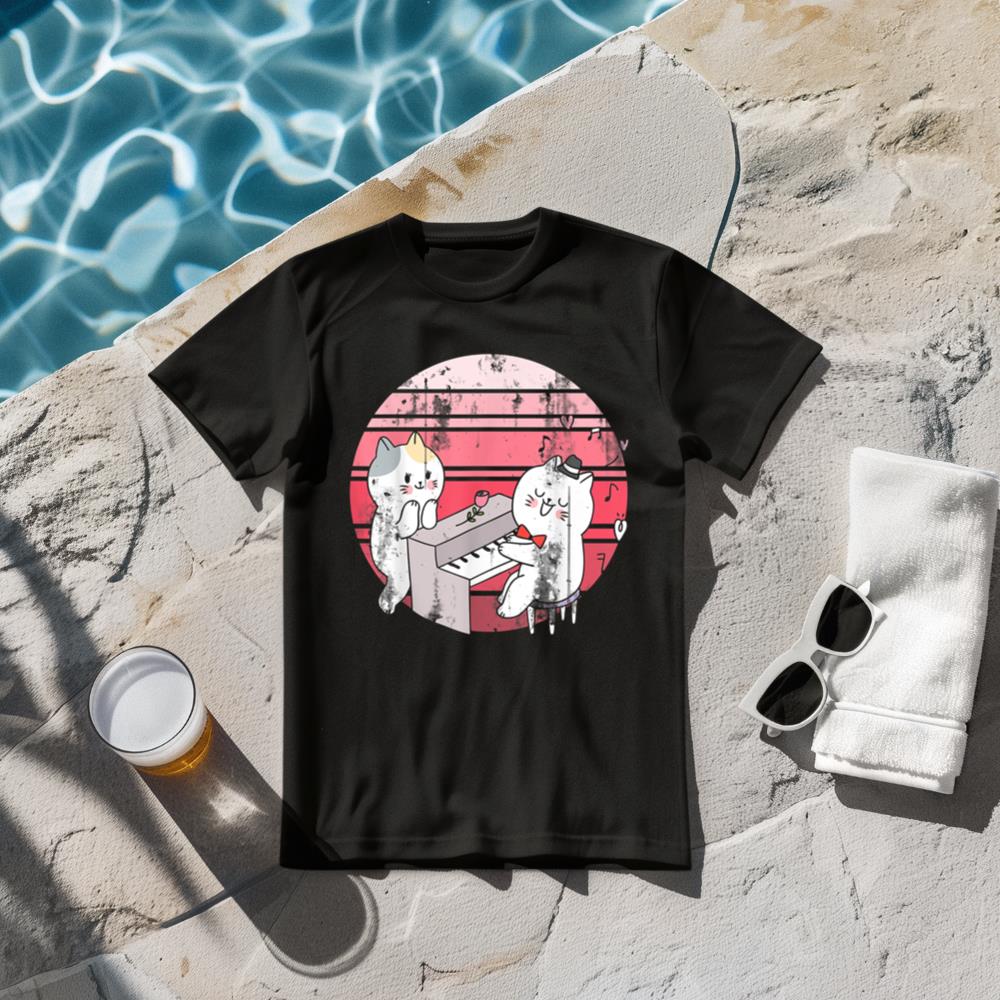Cat Piano Player Pianist Kitty Cute Animal Lover Piano T-Shirt