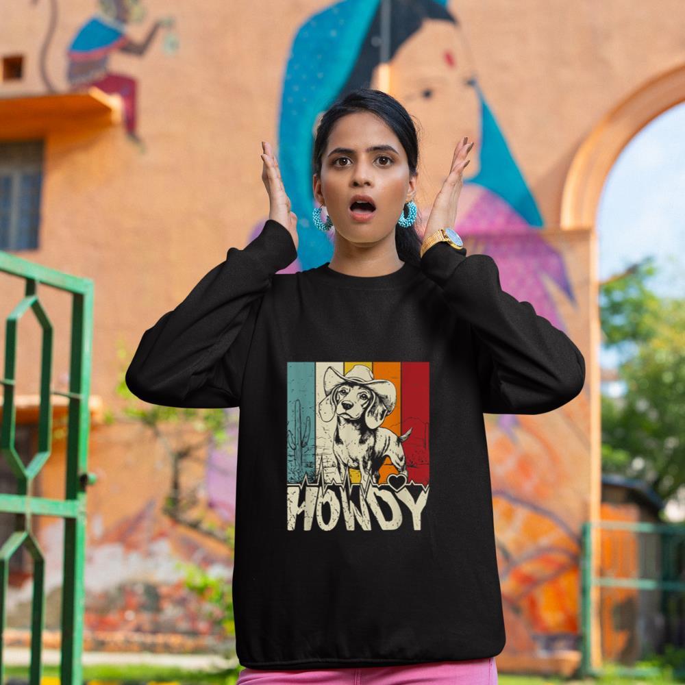 Beagle Dachshund Howdy Cowboy Dog Kids Vintage Western Sweatshirt - Image 2