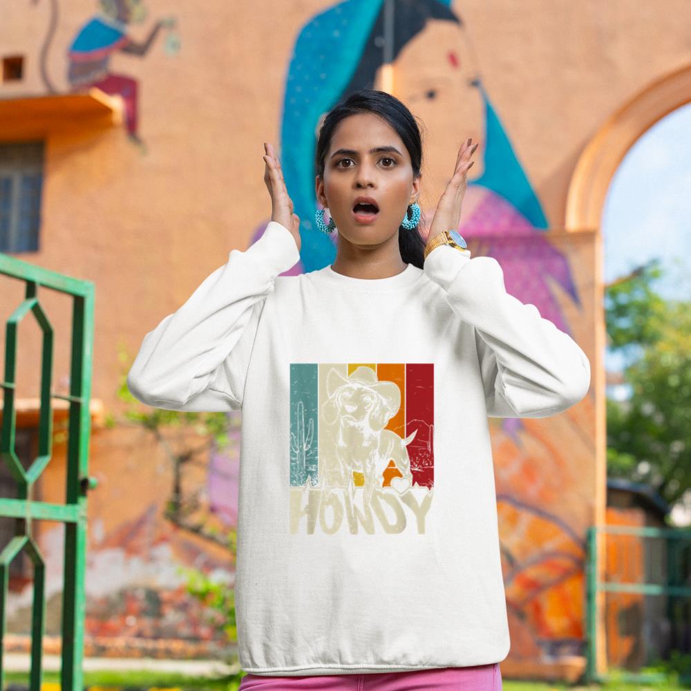 Beagle Dachshund Howdy Cowboy Dog Kids Vintage Western Sweatshirt - Image 4