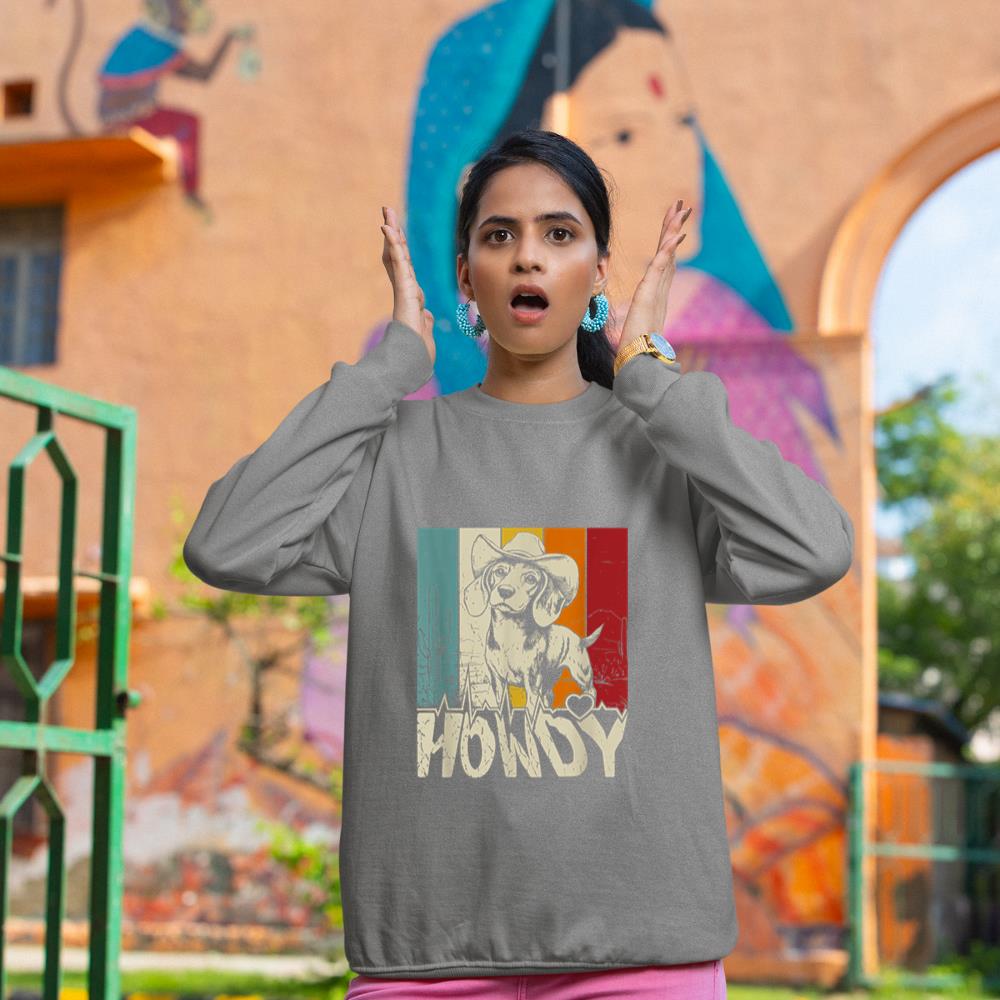 Beagle Dachshund Howdy Cowboy Dog Kids Vintage Western Sweatshirt - Image 6