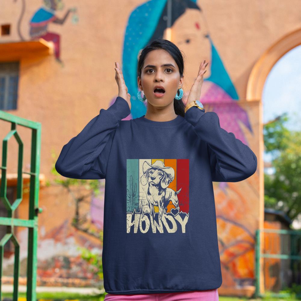 Beagle Dachshund Howdy Cowboy Dog Kids Vintage Western Sweatshirt - Image 8