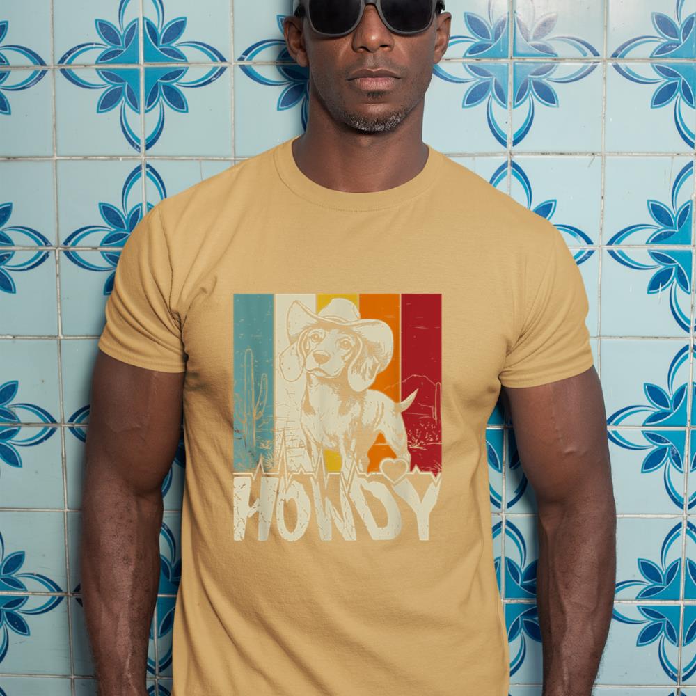 Beagle Dachshund Howdy Cowboy Dog Kids Vintage Western T-Shirt - Image 13