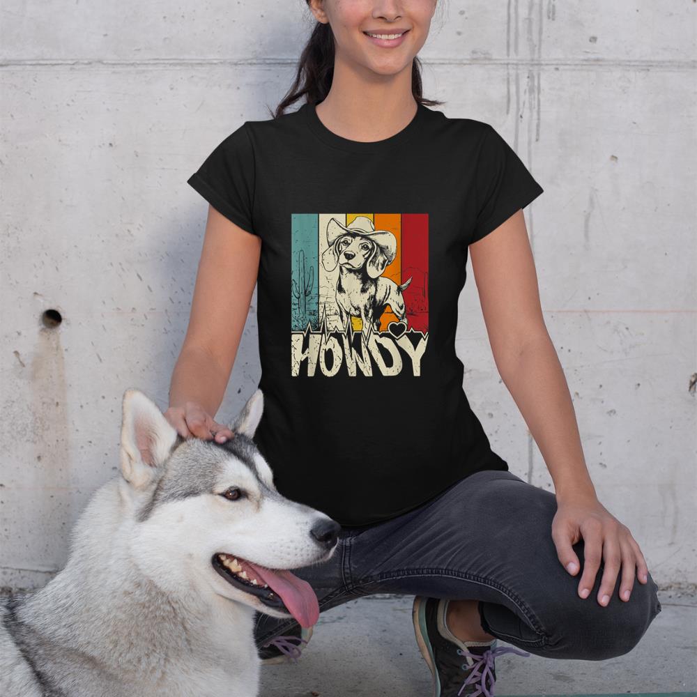 Beagle Dachshund Howdy Cowboy Dog Kids Vintage Western T-Shirt - Image 2