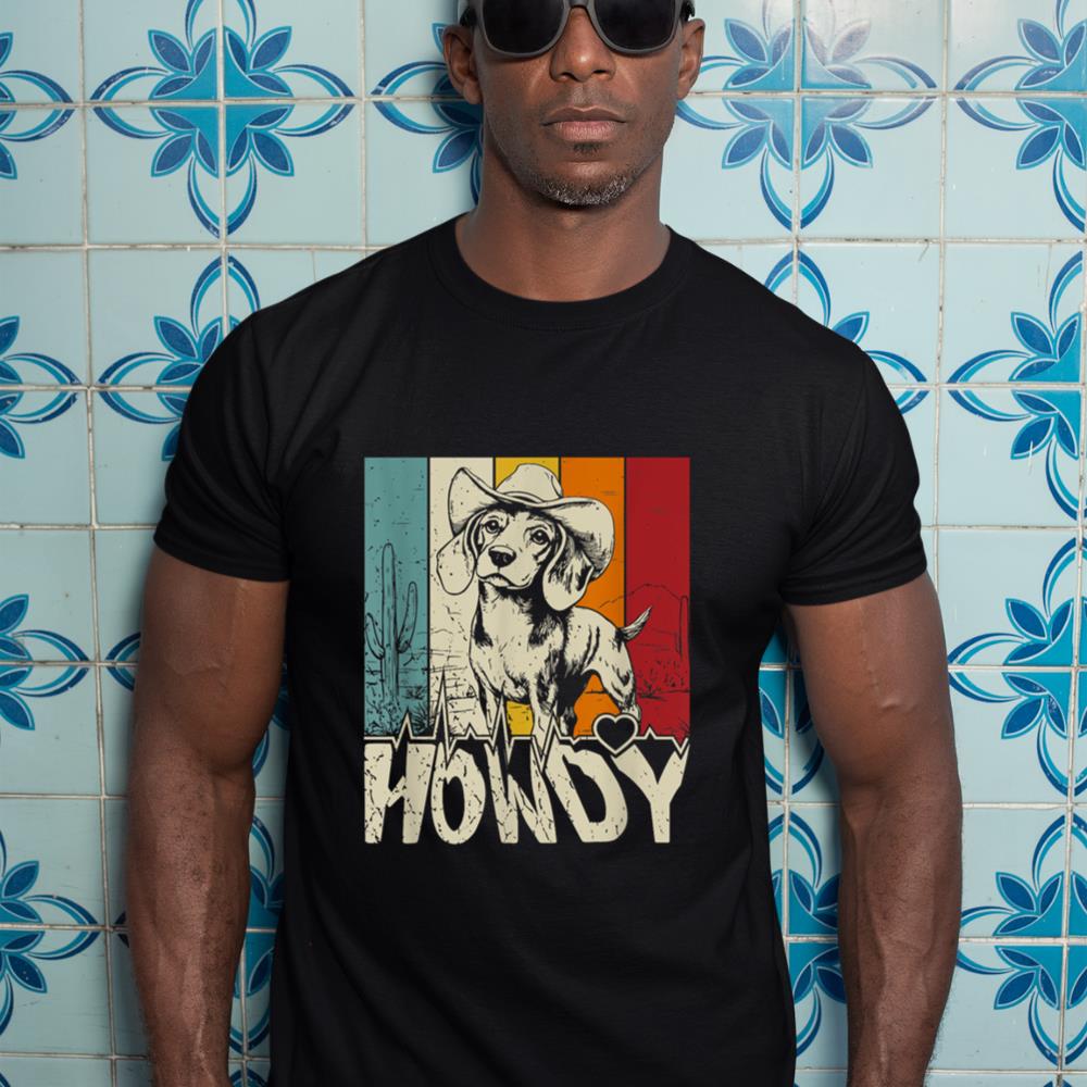 Beagle Dachshund Howdy Cowboy Dog Kids Vintage Western T-Shirt - Image 3