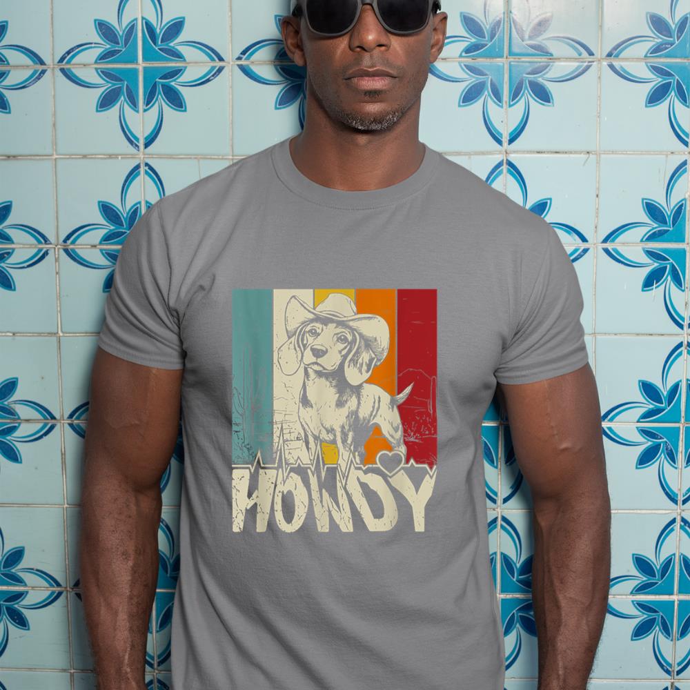 Beagle Dachshund Howdy Cowboy Dog Kids Vintage Western T-Shirt - Image 7