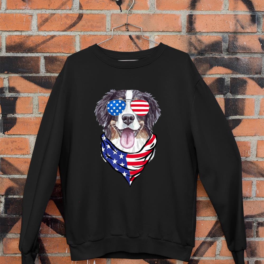 Bernese Mountain Dog American Flag Glasses 4th of July Sweatshirt