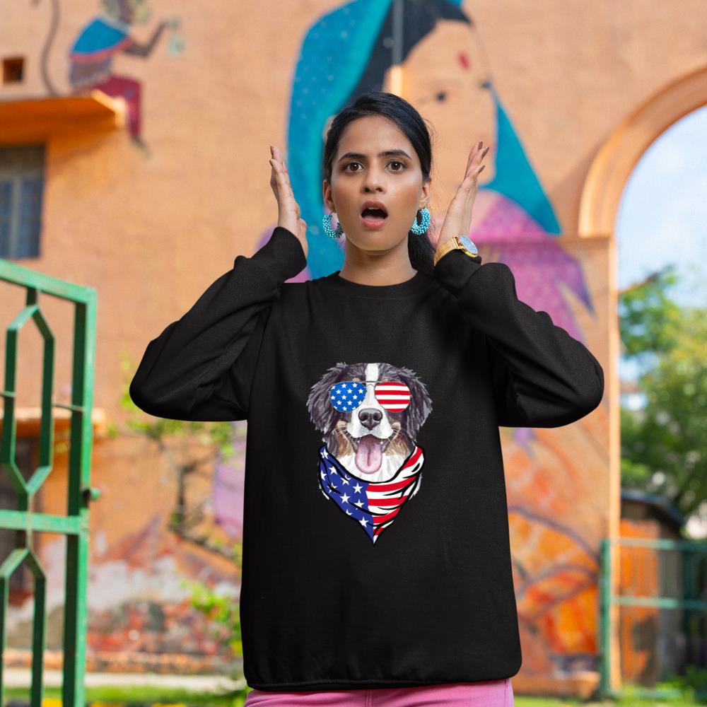 Bernese Mountain Dog American Flag Glasses 4th of July Sweatshirt - Image 2