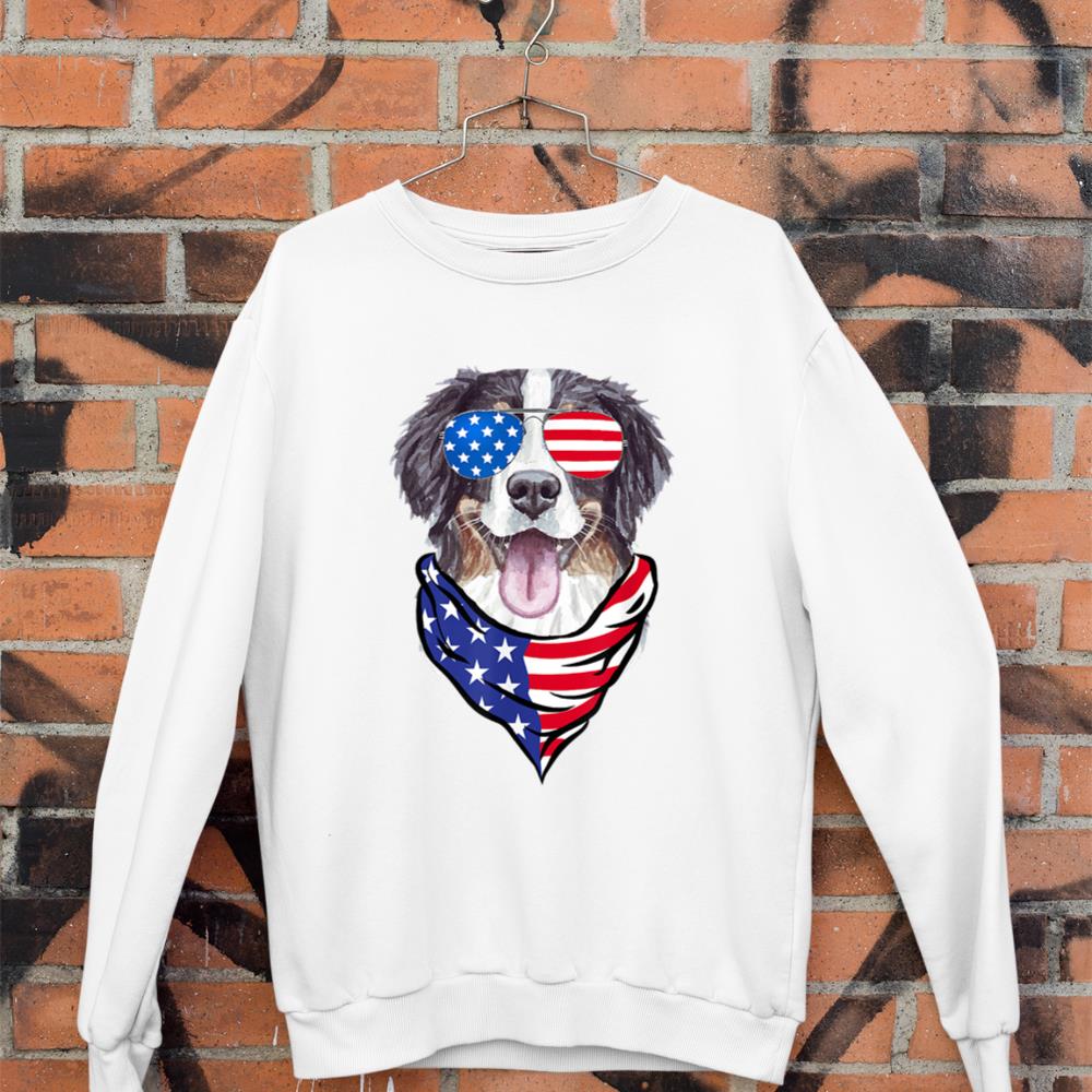 Bernese Mountain Dog American Flag Glasses 4th of July Sweatshirt - Image 3