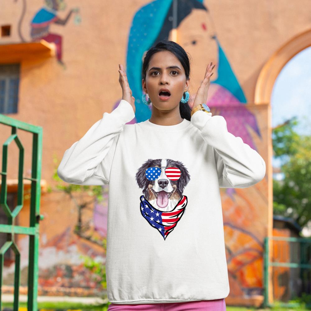 Bernese Mountain Dog American Flag Glasses 4th of July Sweatshirt - Image 4