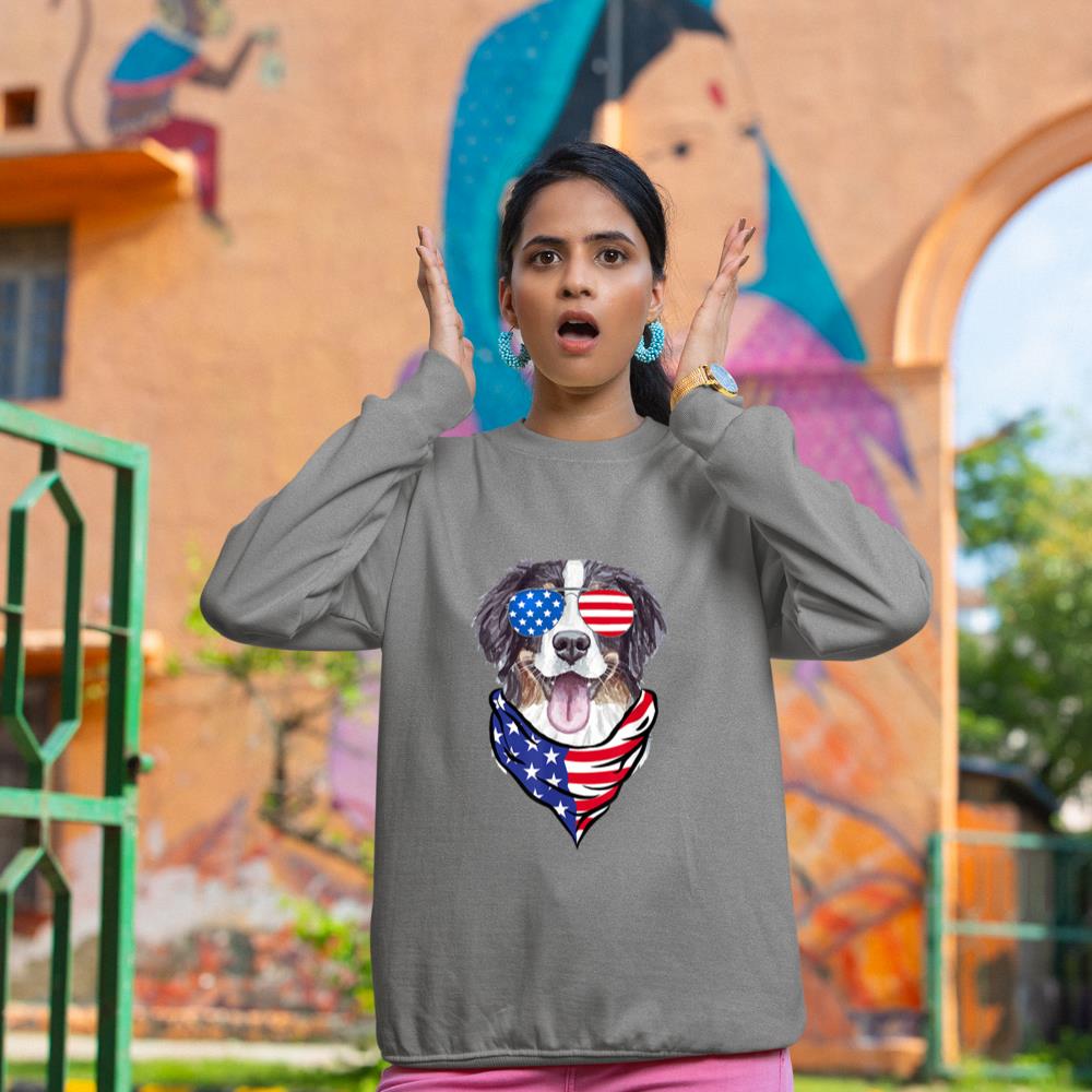 Bernese Mountain Dog American Flag Glasses 4th of July Sweatshirt - Image 6