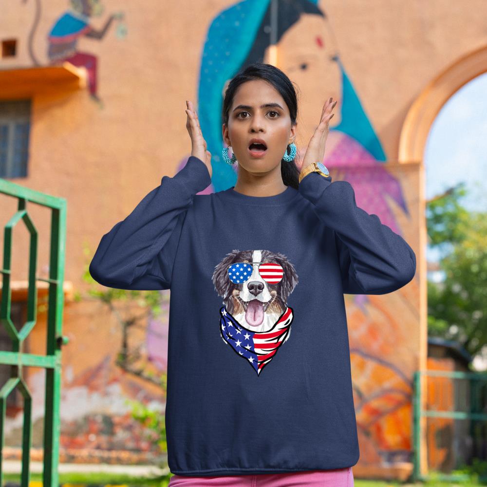 Bernese Mountain Dog American Flag Glasses 4th of July Sweatshirt - Image 8