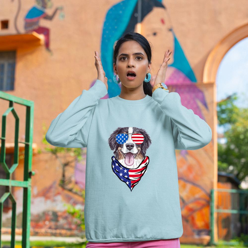 Bernese Mountain Dog American Flag Glasses 4th of July Sweatshirt - Image 10