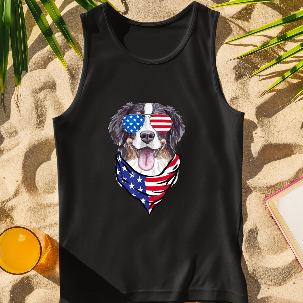 Bernese Mountain Dog American Flag Glasses 4th of July Tank Top