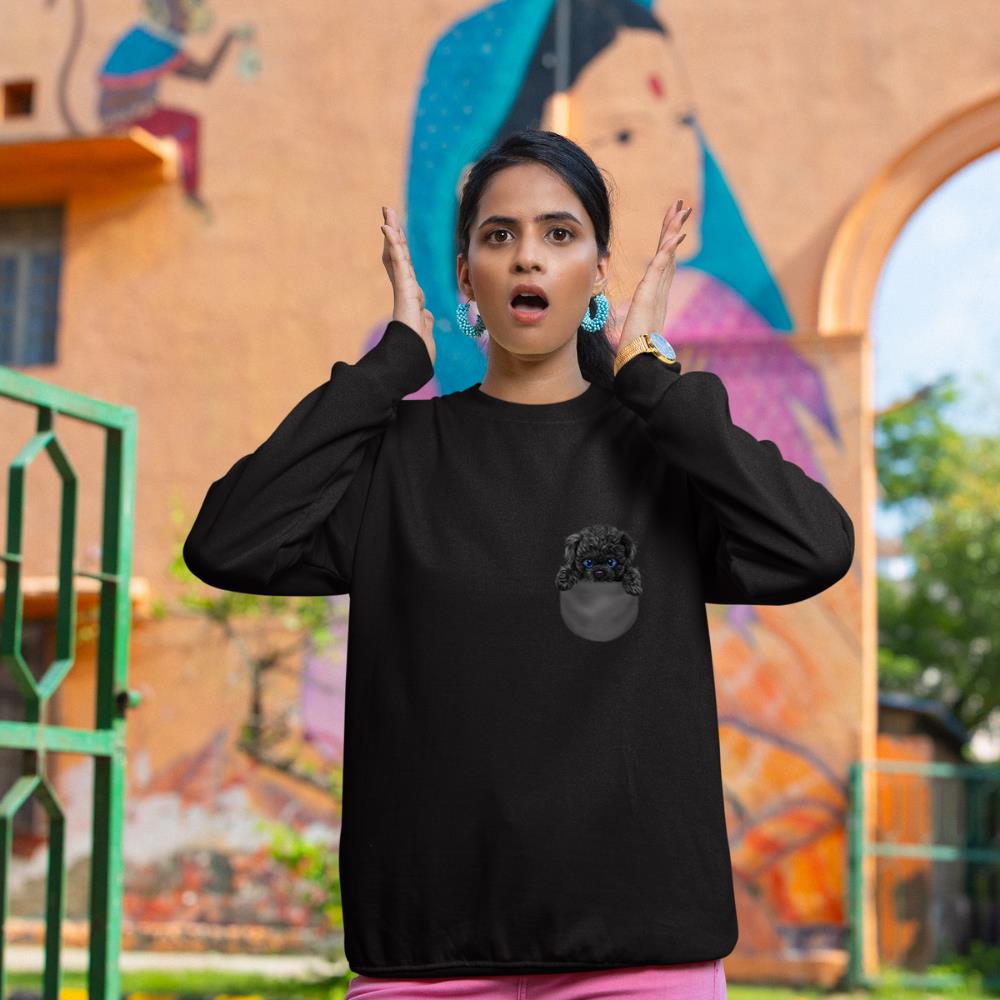 Black Poodle Dog in Pocket Sweatshirt - Image 2
