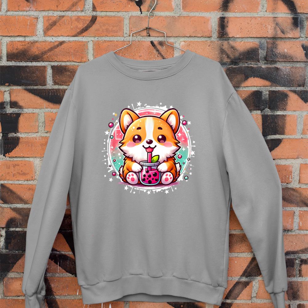 Corgi Dog Drinks Boba Bubble Tea Cute Anime Kawaii Corgi Dog Sweatshirt - Image 5