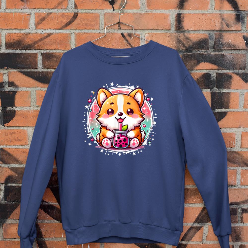 Corgi Dog Drinks Boba Bubble Tea Cute Anime Kawaii Corgi Dog Sweatshirt - Image 7