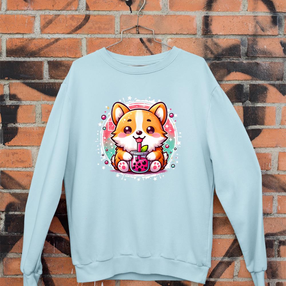 Corgi Dog Drinks Boba Bubble Tea Cute Anime Kawaii Corgi Dog Sweatshirt - Image 9