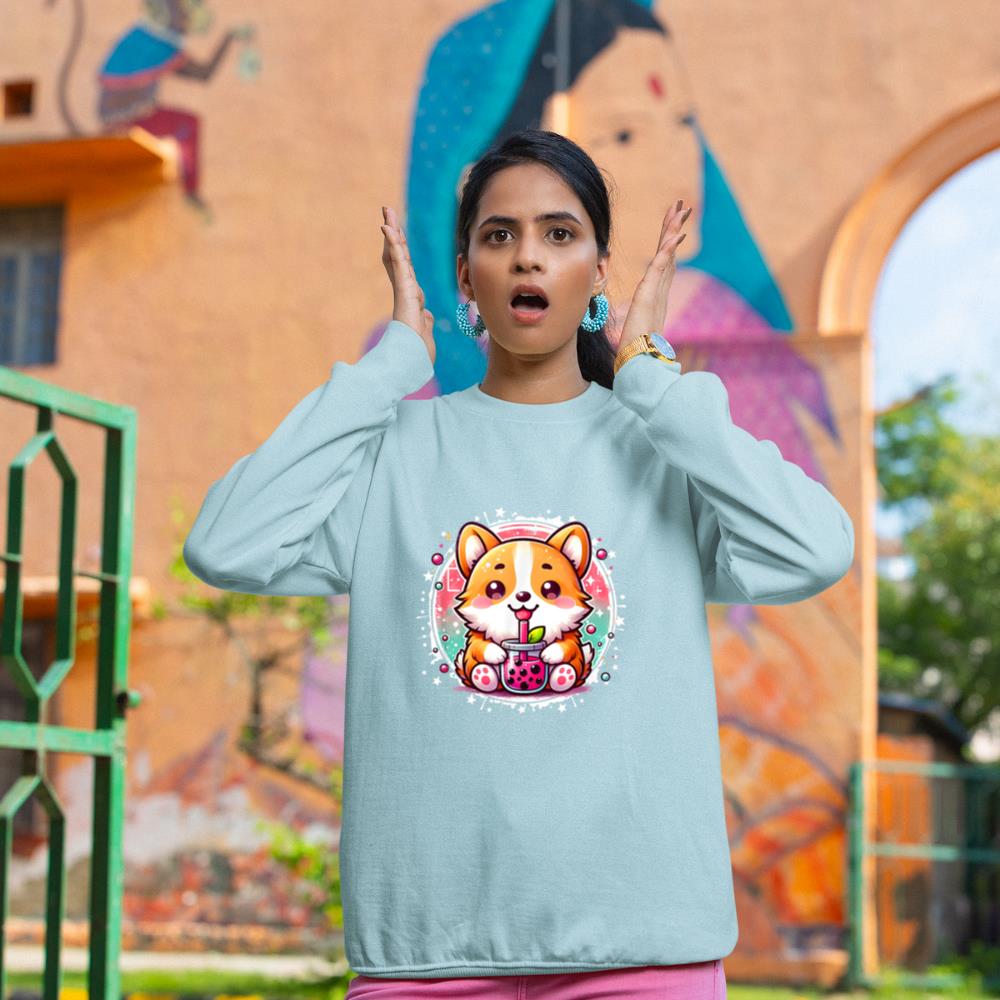 Corgi Dog Drinks Boba Bubble Tea Cute Anime Kawaii Corgi Dog Sweatshirt - Image 10