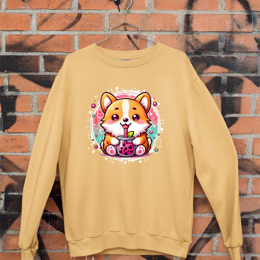 Corgi Dog Drinks Boba Bubble Tea Cute Anime Kawaii Corgi Dog Sweatshirt - Image 11