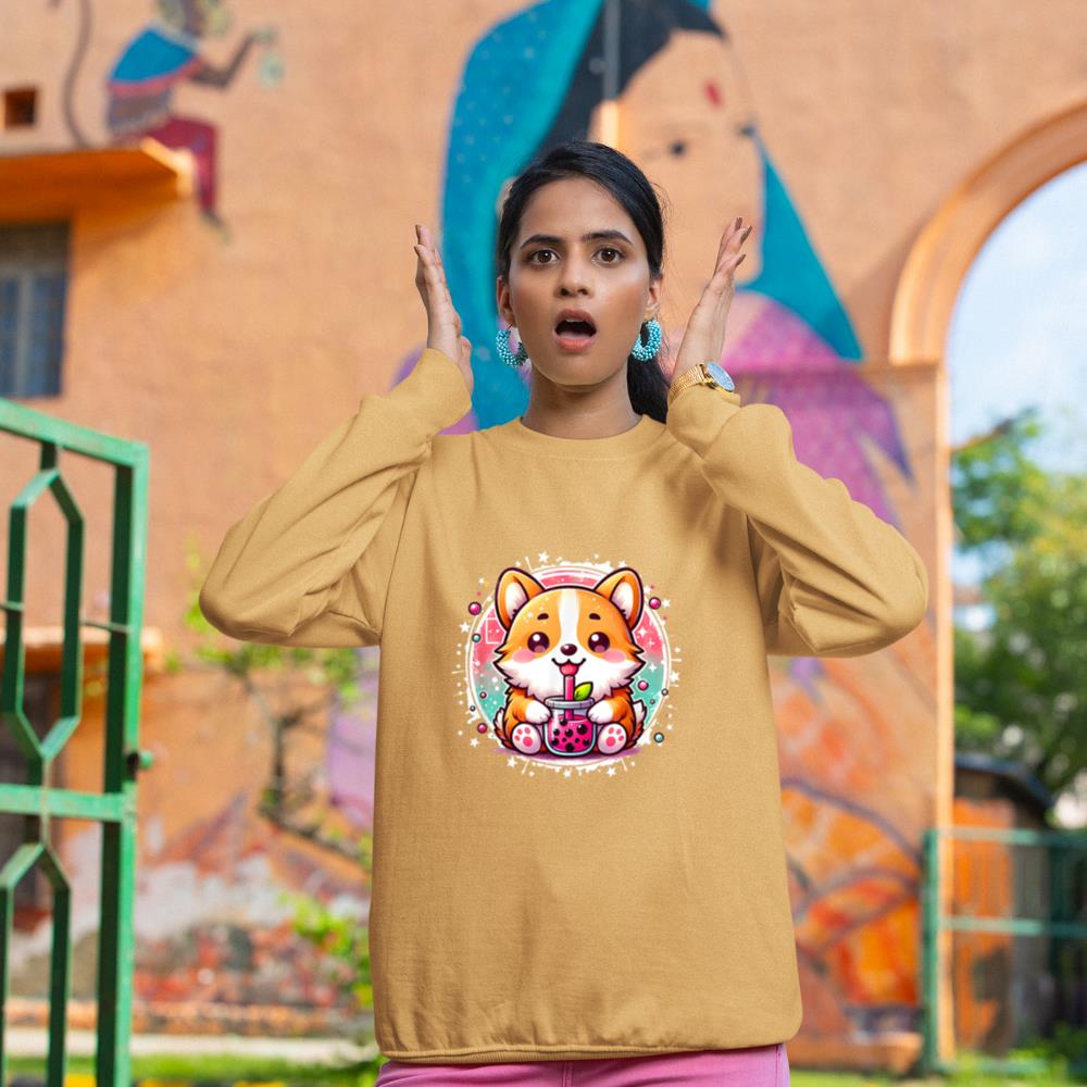 Corgi Dog Drinks Boba Bubble Tea Cute Anime Kawaii Corgi Dog Sweatshirt - Image 12