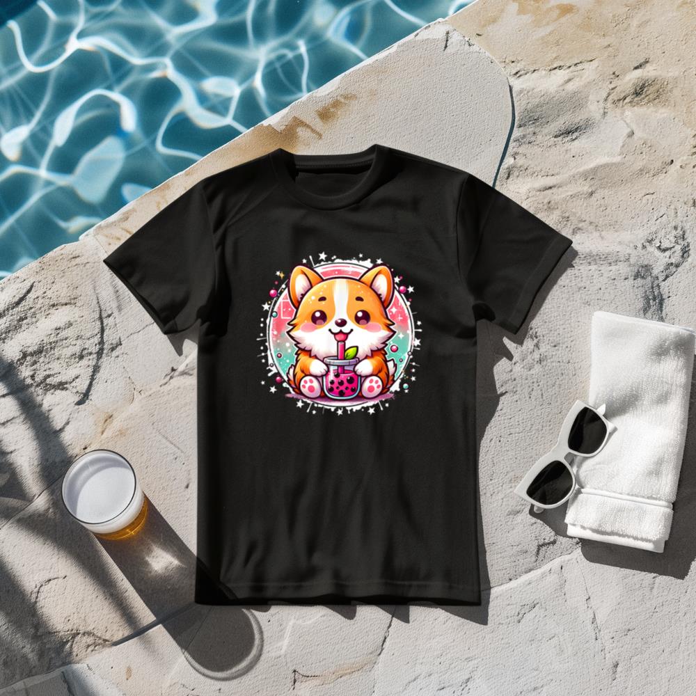 Corgi Dog Drinks Boba Bubble Tea Cute Anime Kawaii Corgi Dog T-Shirt