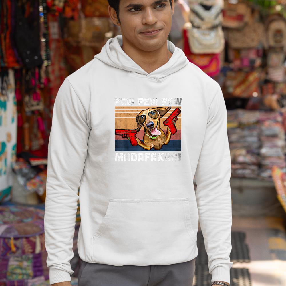 Dachshund Pew Pew Madafakas - Vintage Weiner Dog Pew Hoodie - Image 5