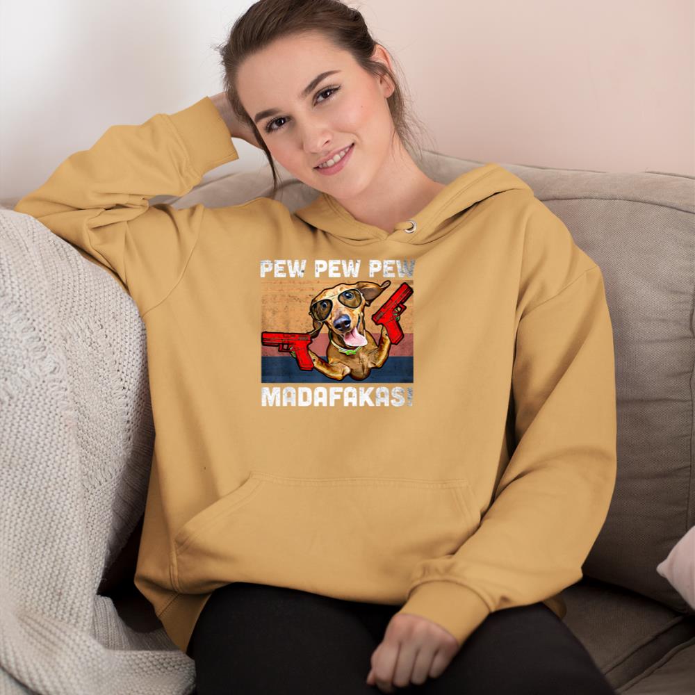 Dachshund Pew Pew Madafakas - Vintage Weiner Dog Pew Hoodie - Image 12