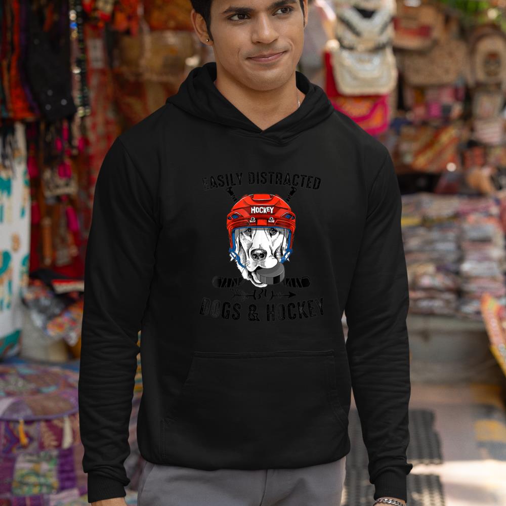 Easily Distracted By Dogs And Hockey Funny Dog Owner Hoodie - Image 3