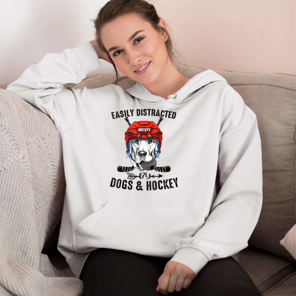 Easily Distracted By Dogs And Hockey Funny Dog Owner Hoodie - Image 4