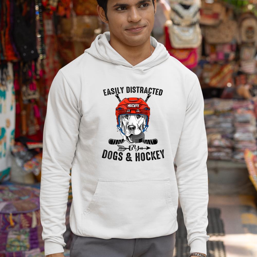 Easily Distracted By Dogs And Hockey Funny Dog Owner Hoodie - Image 5