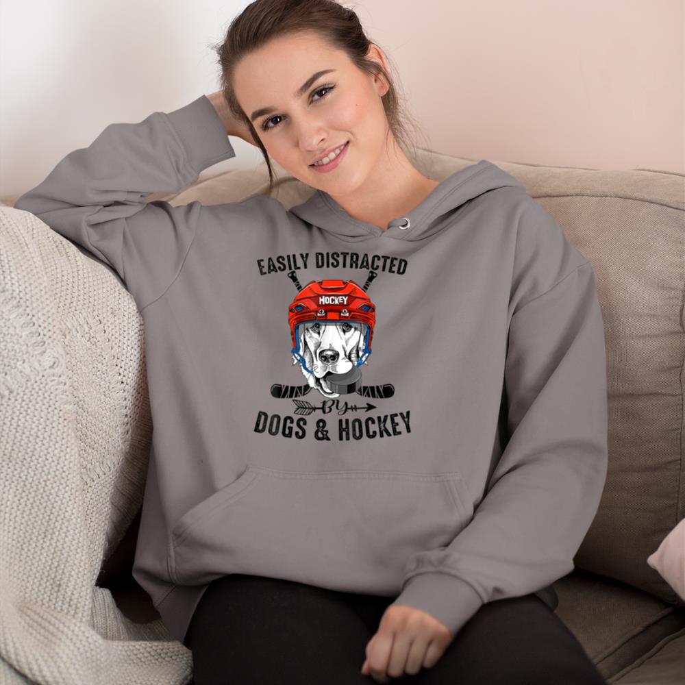 Easily Distracted By Dogs And Hockey Funny Dog Owner Hoodie - Image 6