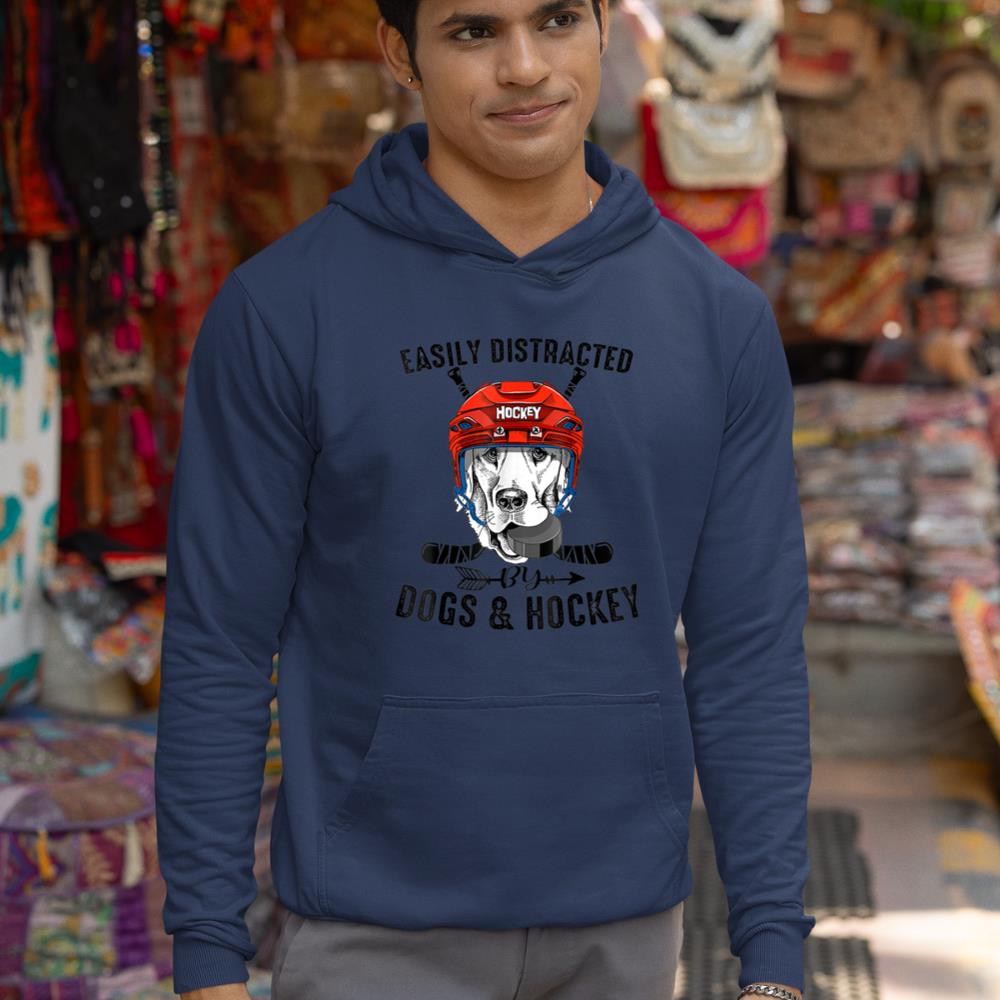 Easily Distracted By Dogs And Hockey Funny Dog Owner Hoodie - Image 9