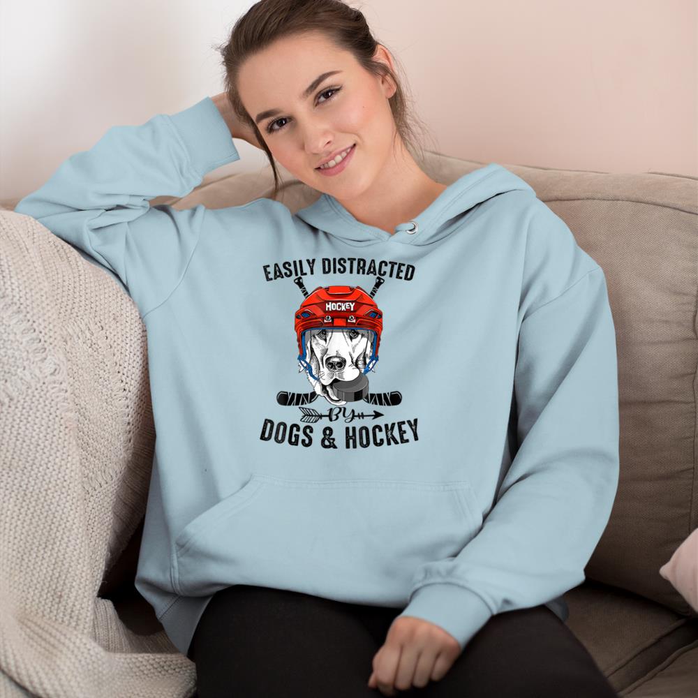 Easily Distracted By Dogs And Hockey Funny Dog Owner Hoodie - Image 10