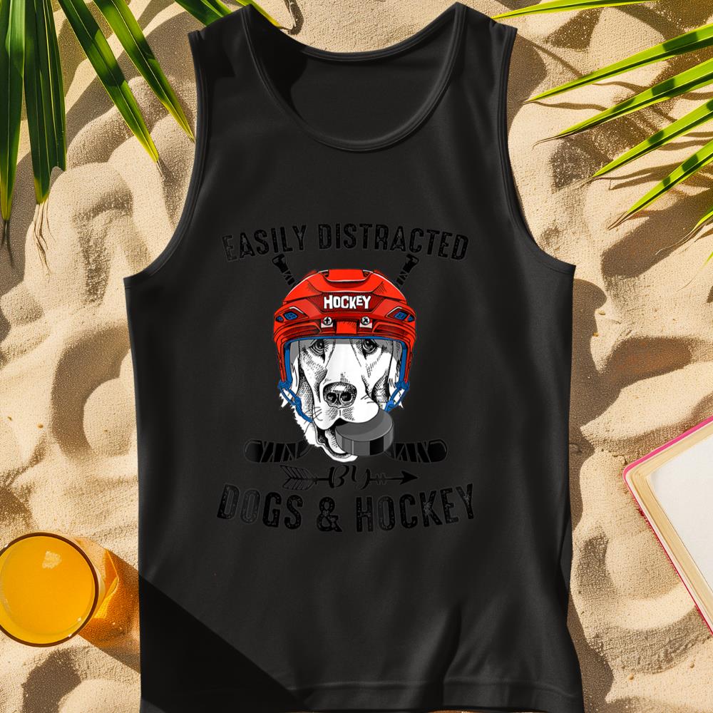 Easily Distracted By Dogs And Hockey Funny Dog Owner Tank Top