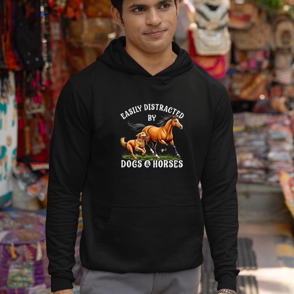 Easily Distracted By Horses and Dogs Women Girls Equestrian Hoodie - Image 3