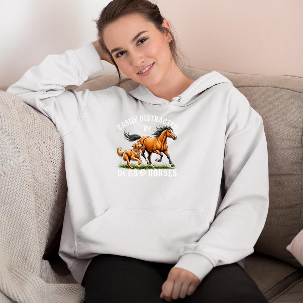 Easily Distracted By Horses and Dogs Women Girls Equestrian Hoodie - Image 4